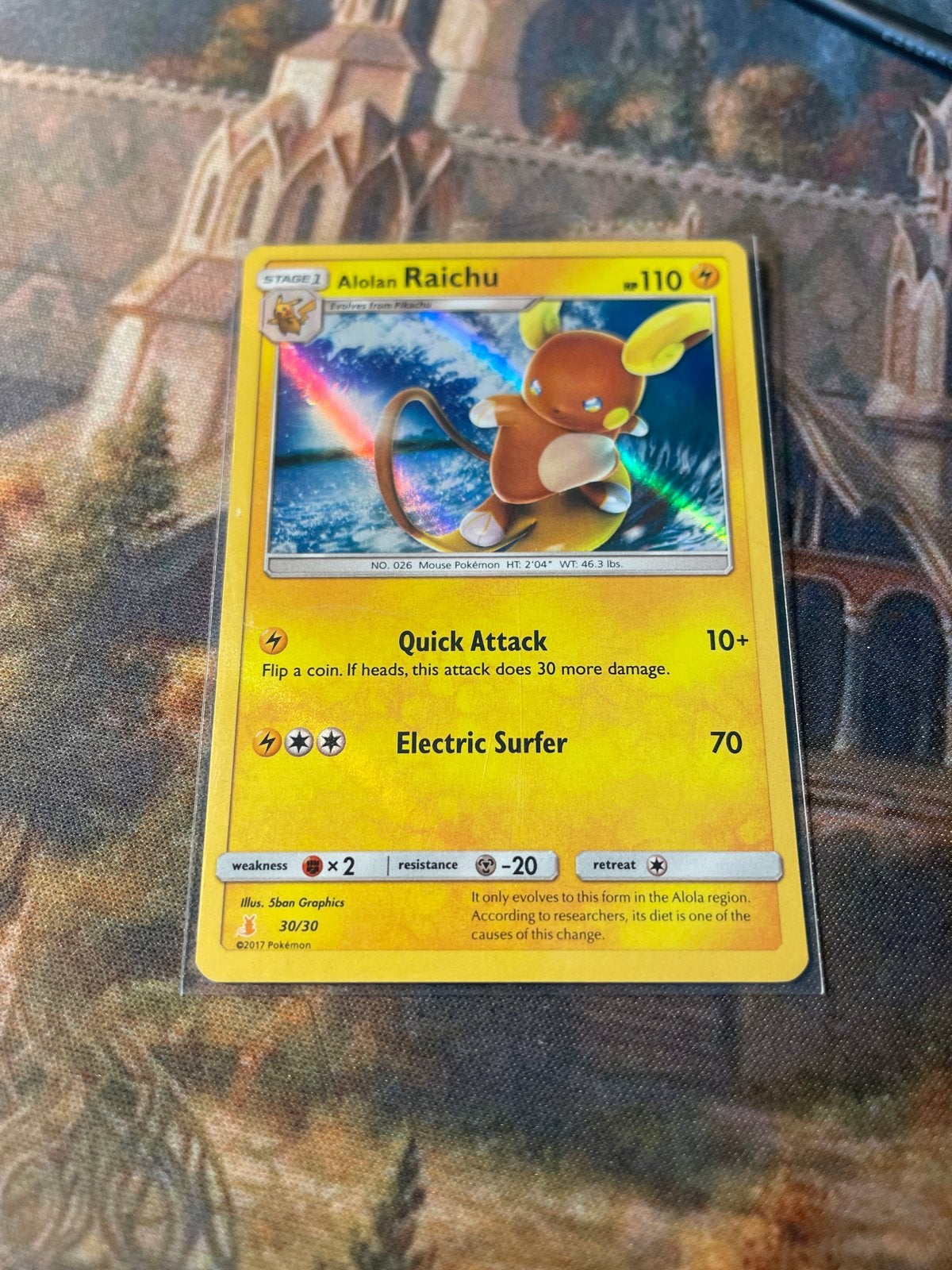 Alolan Raichu SM Trainer Kit Lycanroc & Alolan Raichu Pokémo, Ophalen of Verzenden, Zo goed als nieuw, Losse kaart, Foil