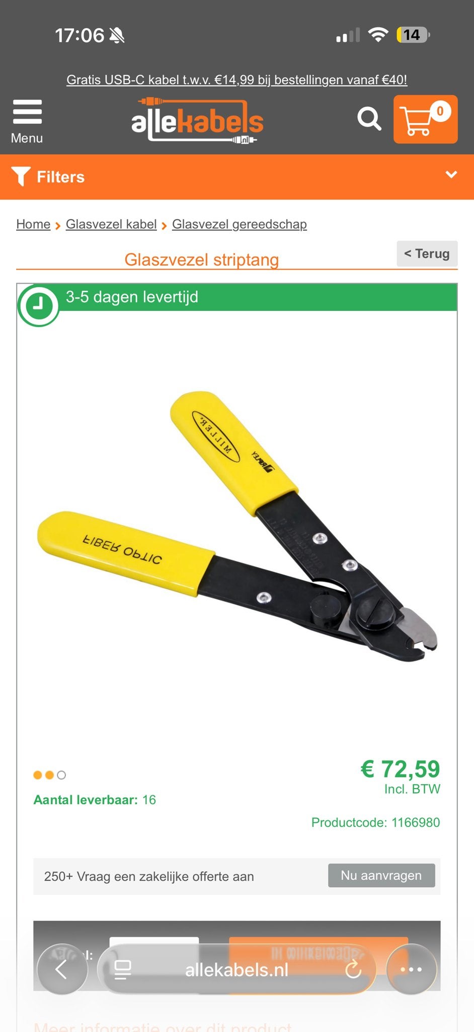 Miller Fiber Optic Stripper - Glasvezel Striptang, Doe-het-zelf en Verbouw, Gereedschap | Handgereedschap, Ophalen of Verzenden
