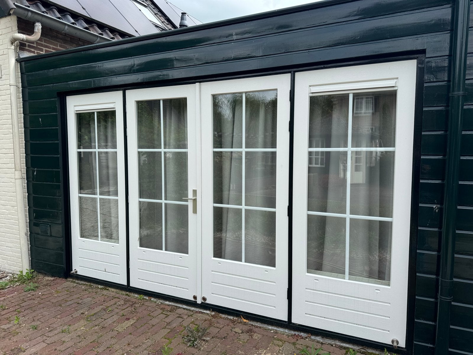 Dubbele tuindeuren met glas, 372x224cm, Ophalen, Gebruikt, Buitendeur, Hout