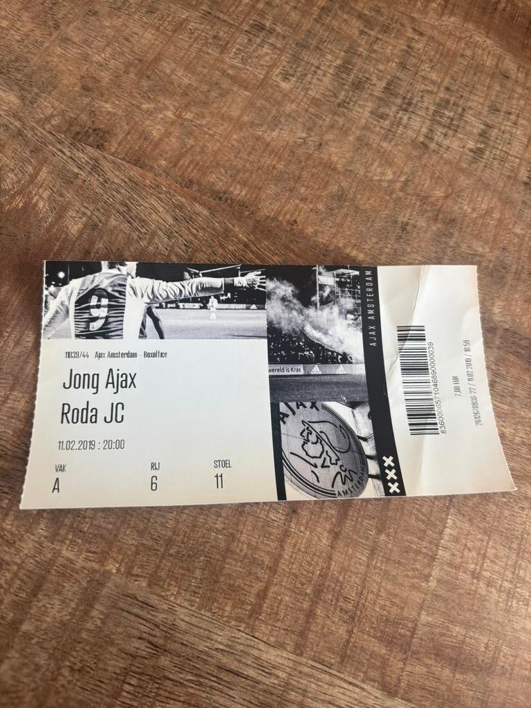 Jong Ajax - Roda JC Ticket 11-02-2019, Ophalen of Verzenden, Ajax, Overige typen