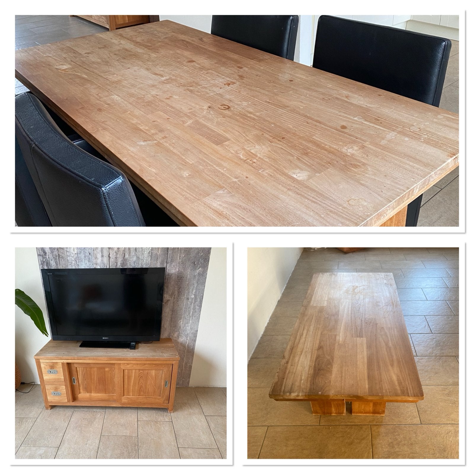 Teak houten eettafel tv kast en salon tafel, Huis en Inrichting, Tafels | Eettafels, Ophalen, Gebruikt, Teakhout, 50 tot 100 cm