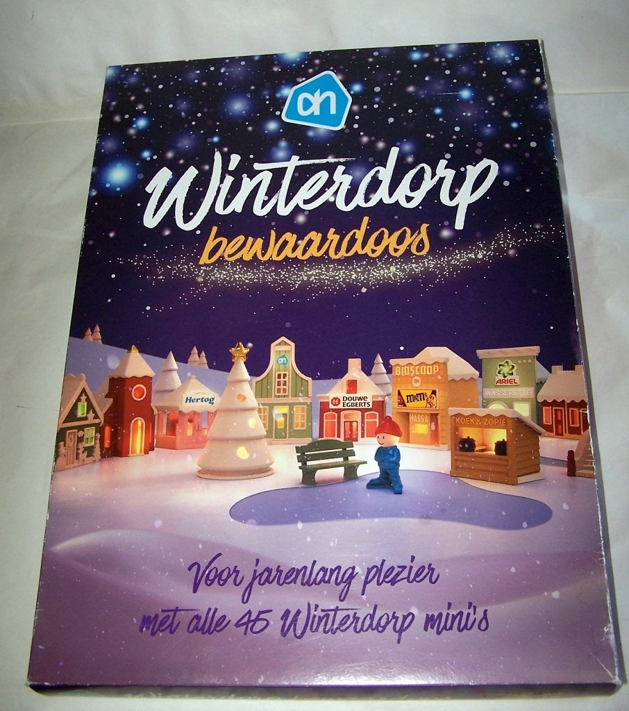 AH Winterdorp bewaardoos met 45 mini's. Izgs., Verzamelen, Albert Heijn, Ophalen of Verzenden