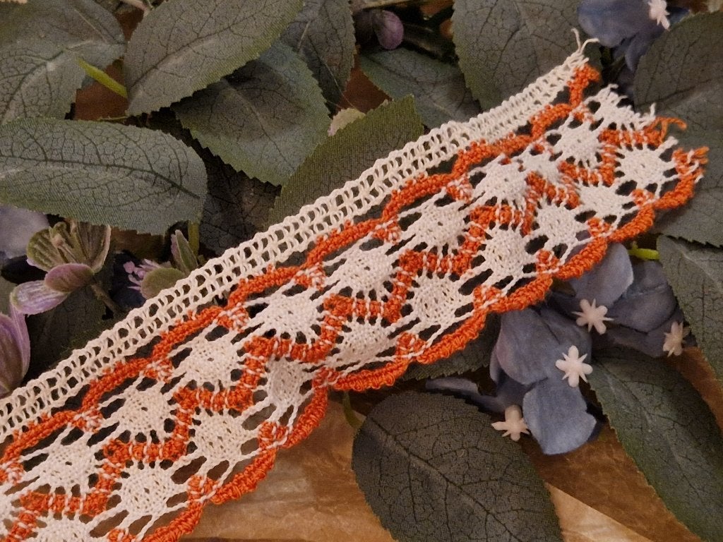 Kant- katoen. "Ecru en oranje"., Hobby en Vrije tijd, Naaien en Fournituren, Verzenden, Zo goed als nieuw, Kant