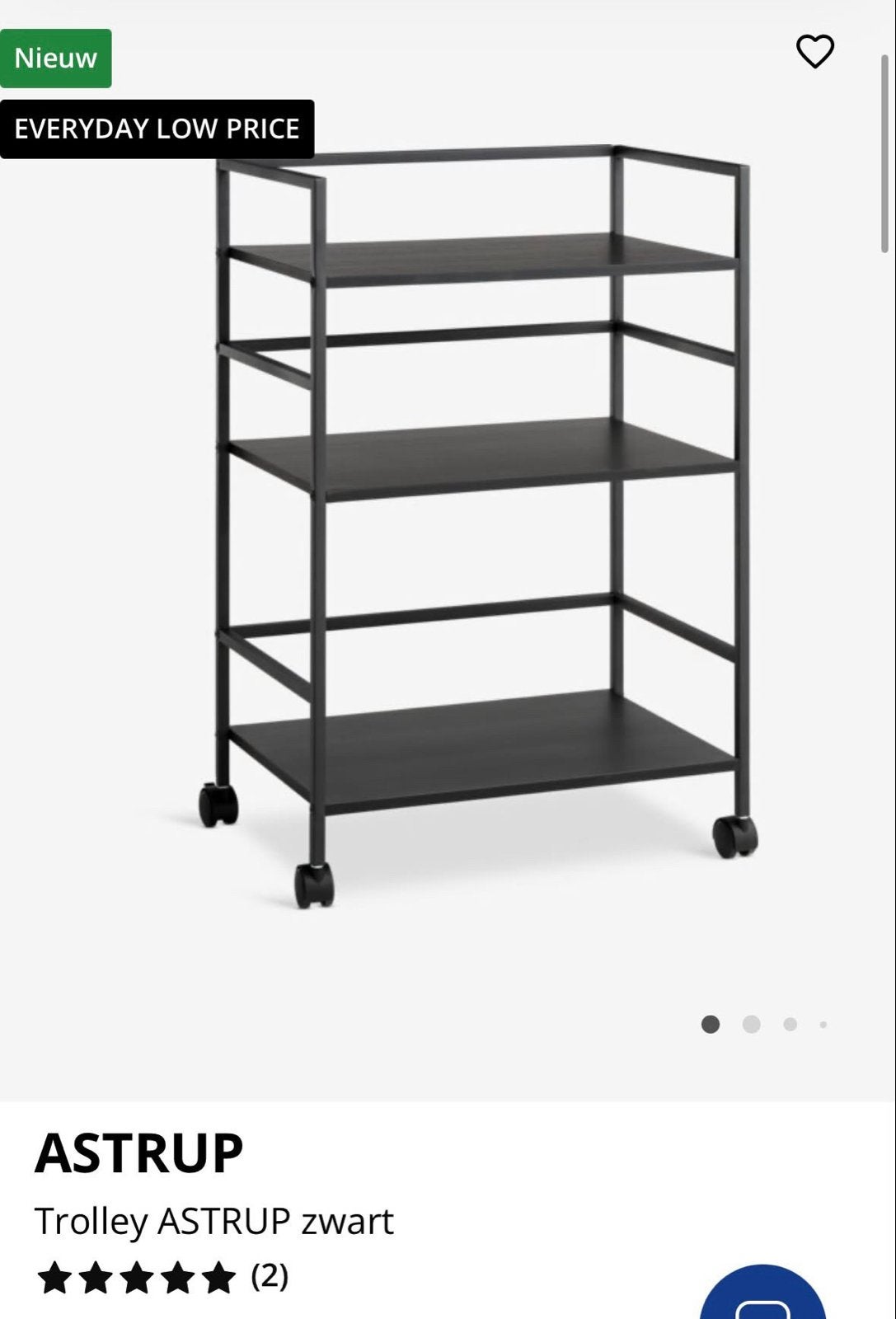 JYSK ASTRUP Trolley Zwart - Praktische Opbergoplossing, Ophalen, Nieuw