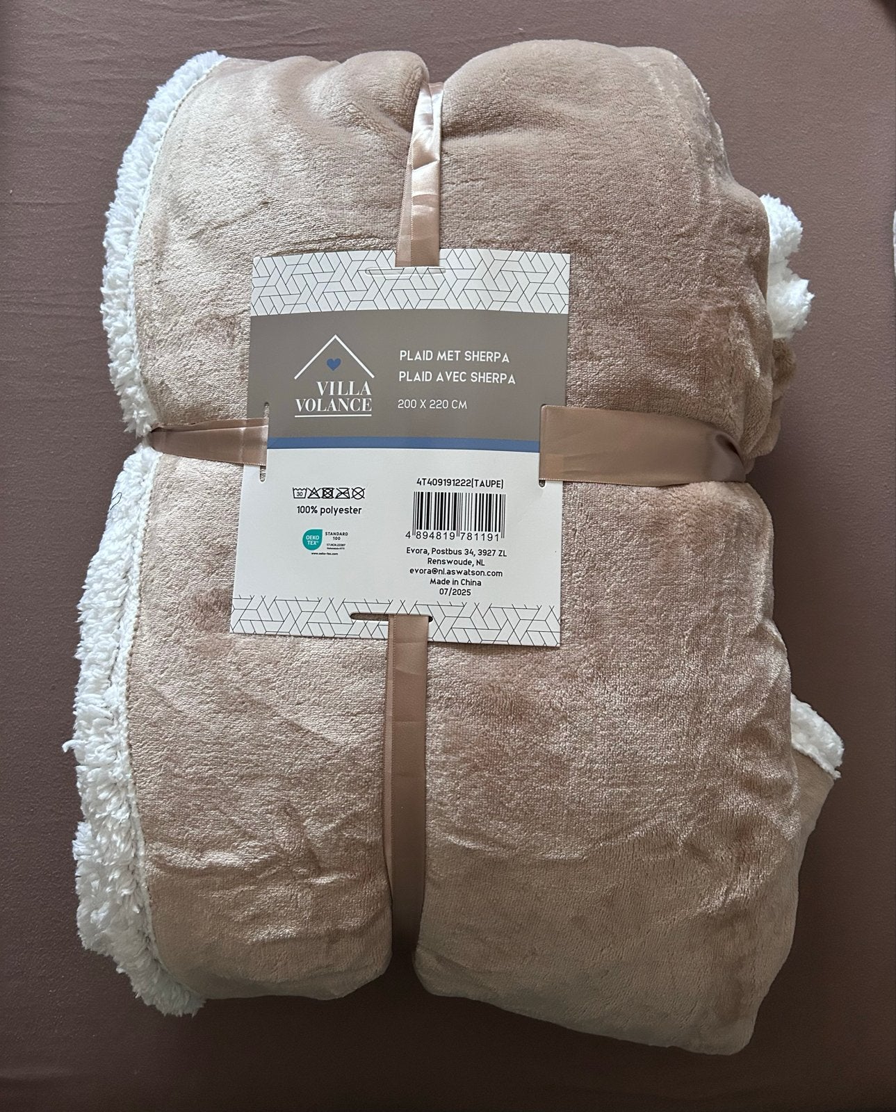 Villa Volance Plaid met Sherpa - Beige 200x220 cm, 220 cm, Nieuw, Ophalen of Verzenden, Gevoerd