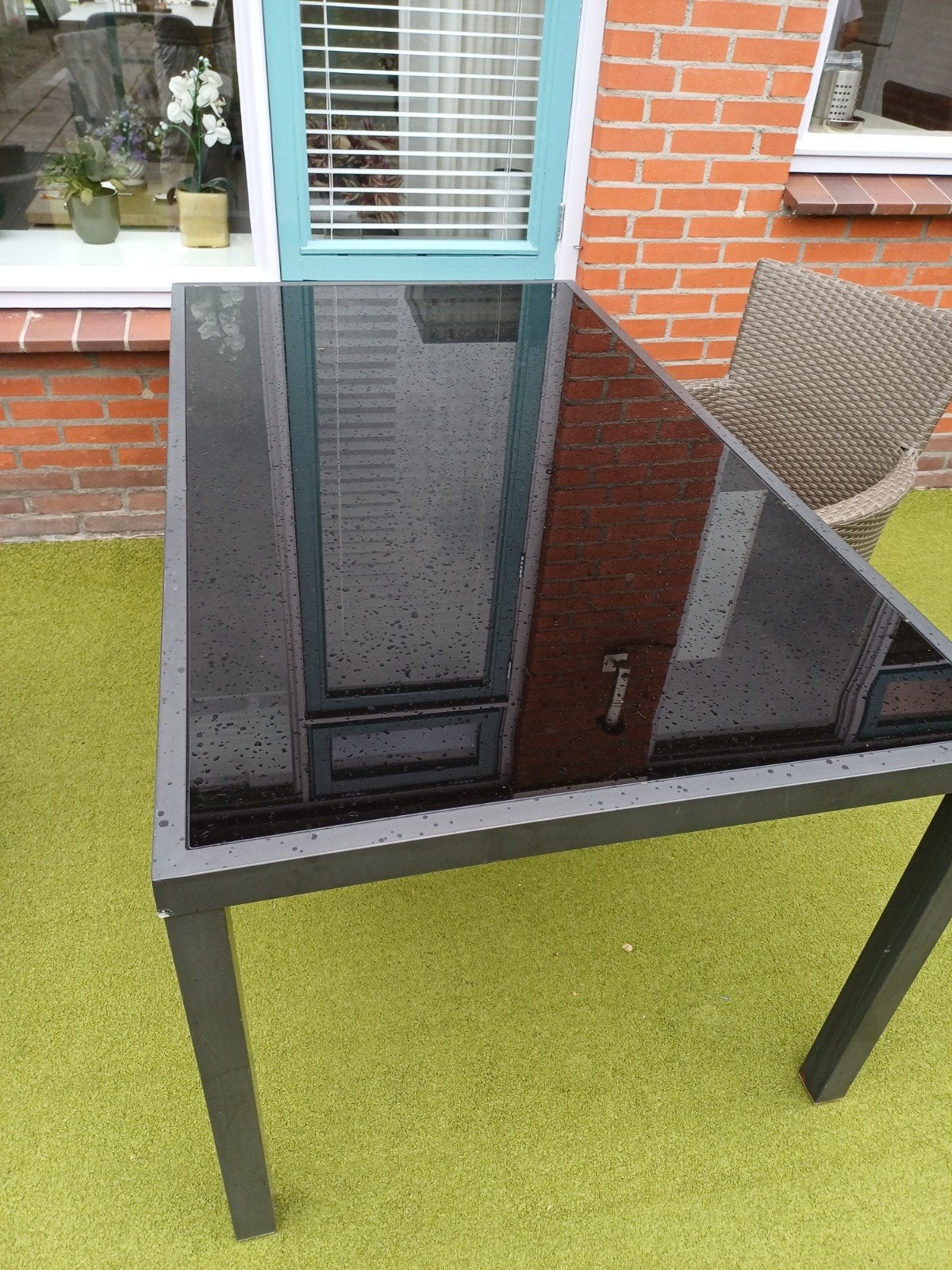 Tuintafel met glazen plaat, Tuin en Terras, Ophalen, Gebruikt, Rechthoekig, Aluminium
