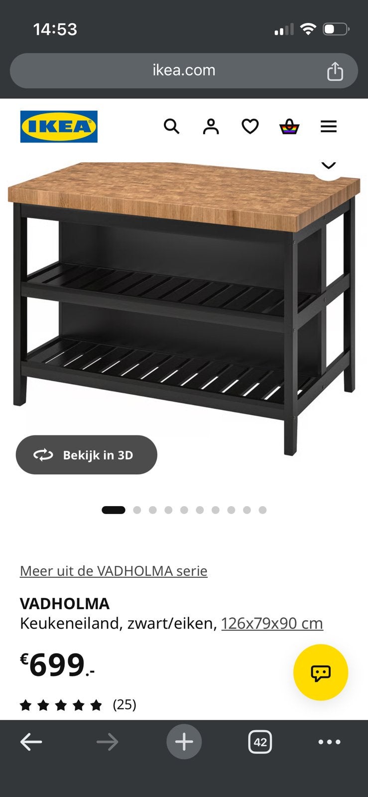 Ikea Vadholma keukeneiland met 3 krukken, Ophalen, Gebruikt