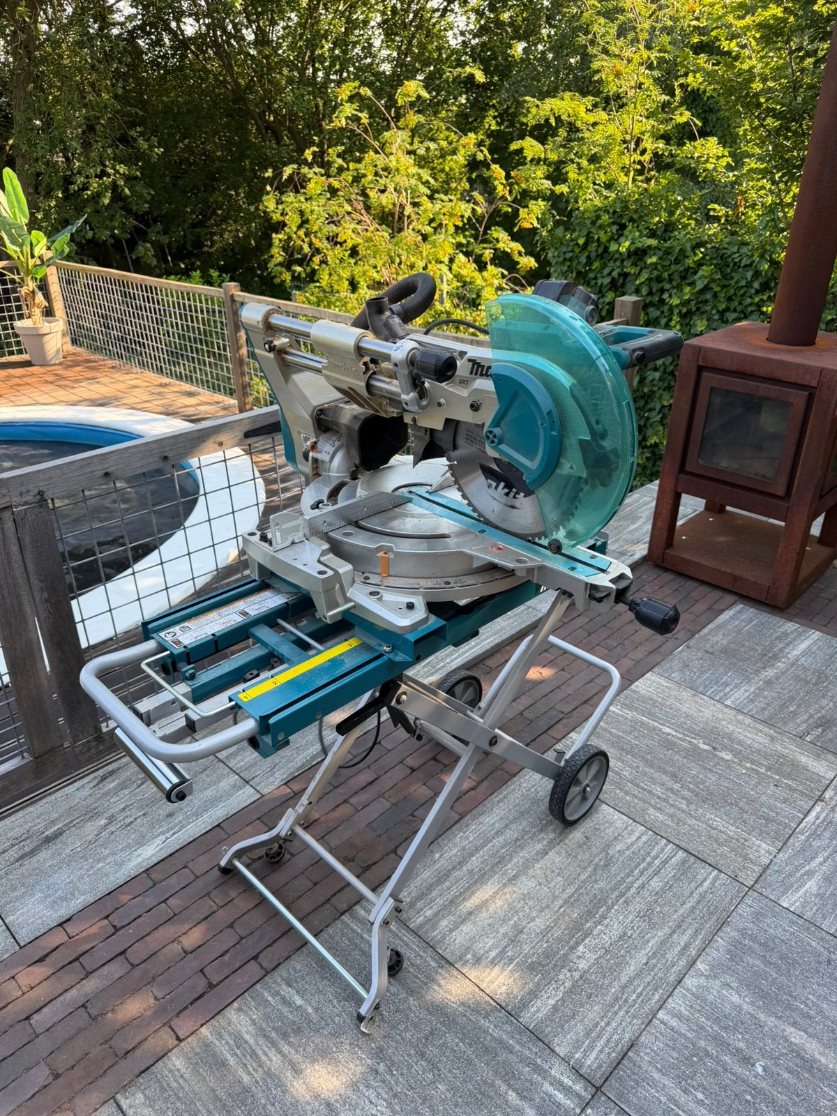 Makita LS1219L afkortzaag + origineel Makita onderstel, Doe-het-zelf en Verbouw, 70 mm of meer, Ophalen of Verzenden, Zo goed als nieuw