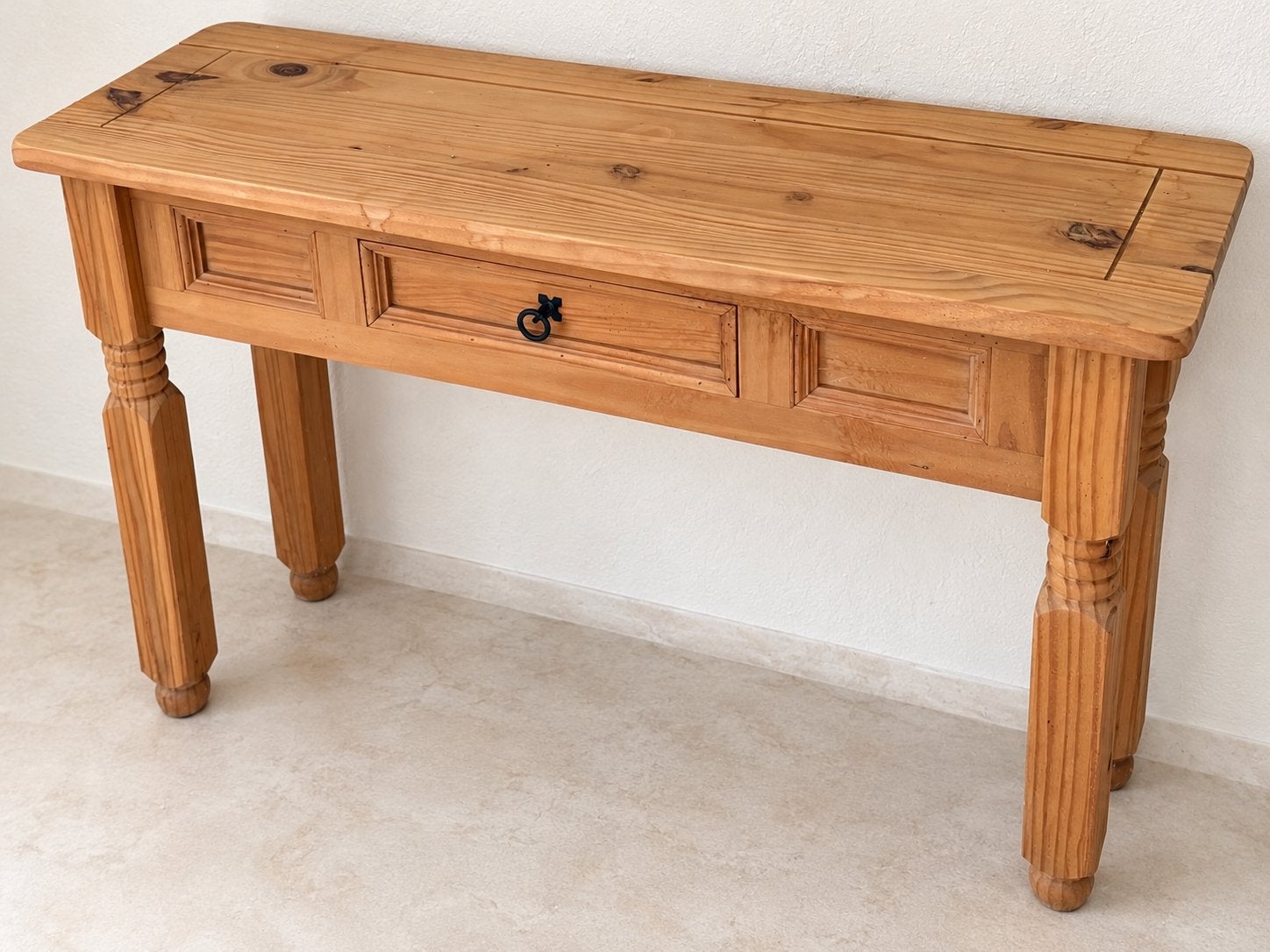 Landelijke houten sidetable met lade - 120 cm breed, Huis en Inrichting, Ophalen, Gebruikt, 100 tot 150 cm, Overige houtsoorten