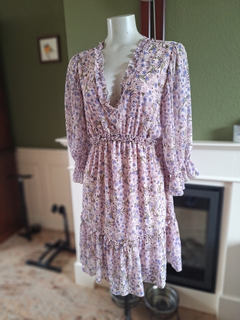 Rinascimento lila jurk bloementjes M 38, Kleding | Dames, Maat 38/40 (M), Verzenden, Paars, Rinascimento