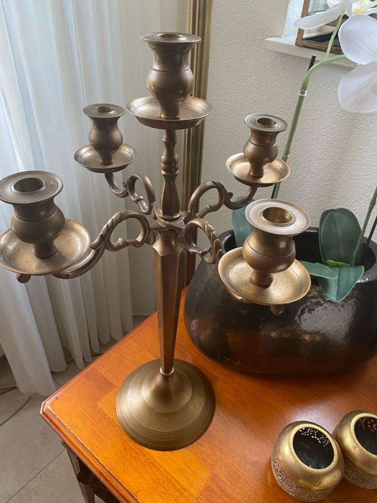 2 zware Antieke Koperen Kandelaar met Vijf Armen, Antiek en Kunst, Ophalen, Koper of Brons