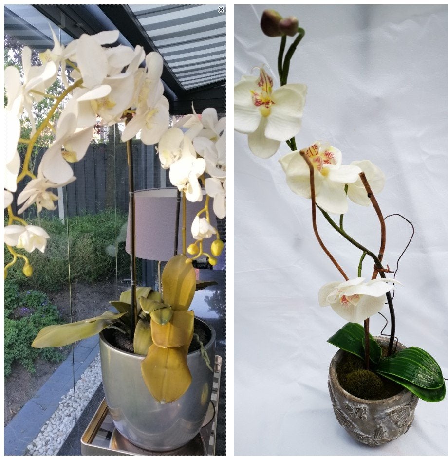 2 Kunst Phalaenopsis Kunstplant orchidee 60 cm met bloempot, Ophalen of Verzenden, Zo goed als nieuw, Binnen