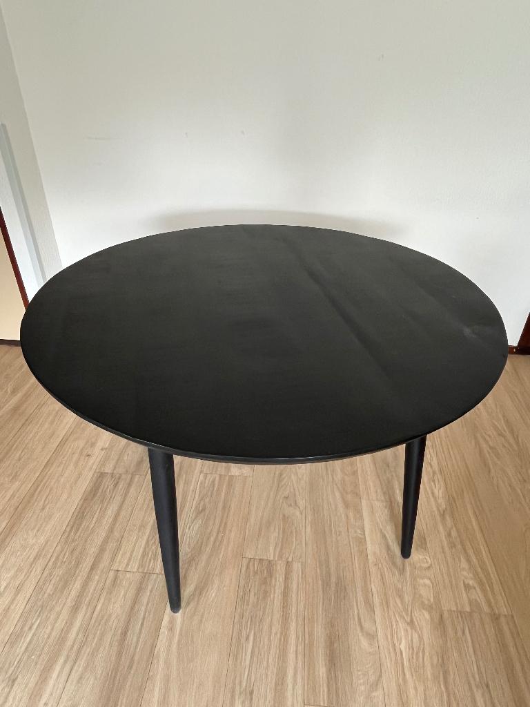Eetkamertafel Lexy, rond, mangohout, zwart, Ophalen, 100 tot 150 cm, 75 cm of meer, Rond