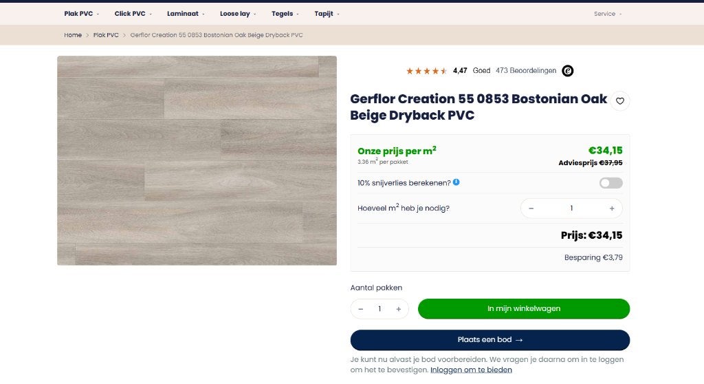 Gerflor PVC Vloer Dryback Plank Bostonian Oak, Ophalen, 50 tot 150 cm, Overige typen, Nieuw