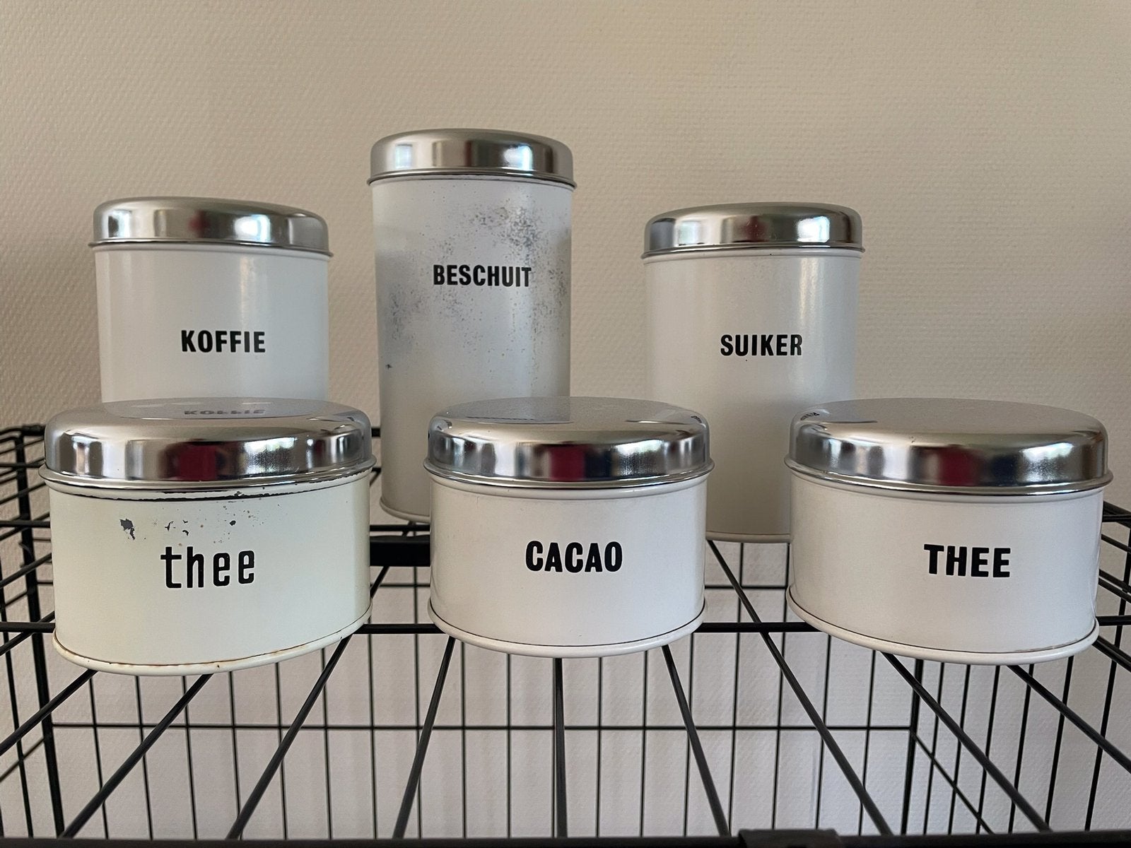 set van zes vintage Brabantia-stijl voorraadbussen., Ophalen
