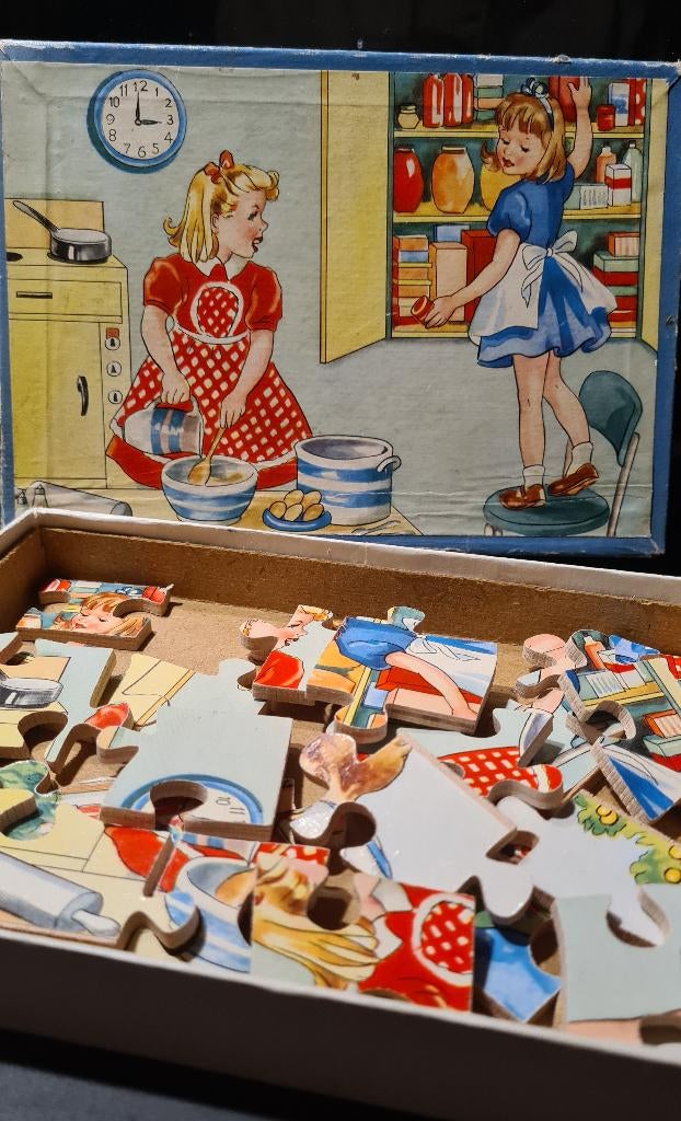 Antieke Dubbelzijdige Houten Puzzel – 24 Stukjes, W&D23, Ophalen of Verzenden
