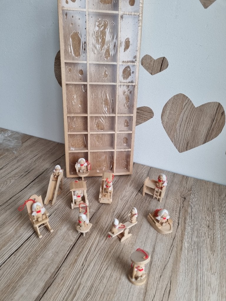10 Vintage Verzamel Poppetjes Yule Tots + Letterbak Nieuw, Verzenden, Nieuw