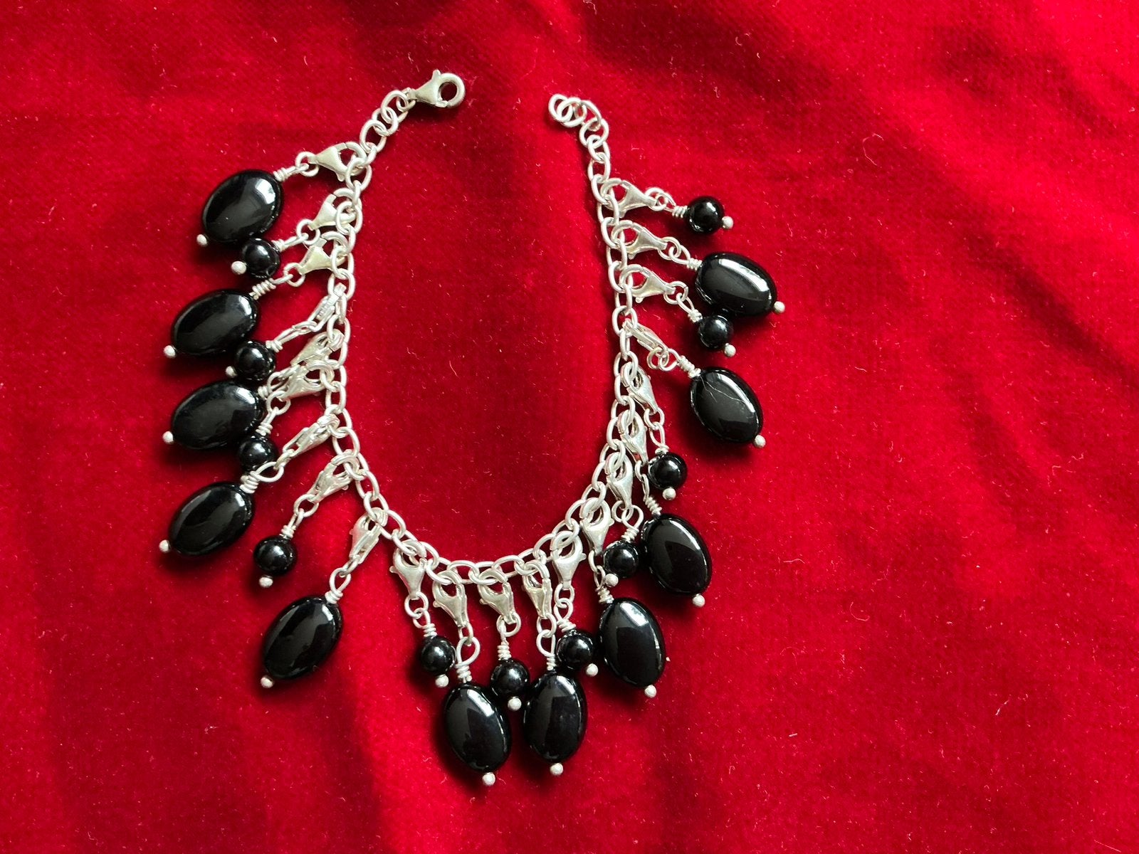 Zilveren armband met onyx,zilveren armband met zwarte steen, Verzenden, Nieuw, Zwart, Zilver