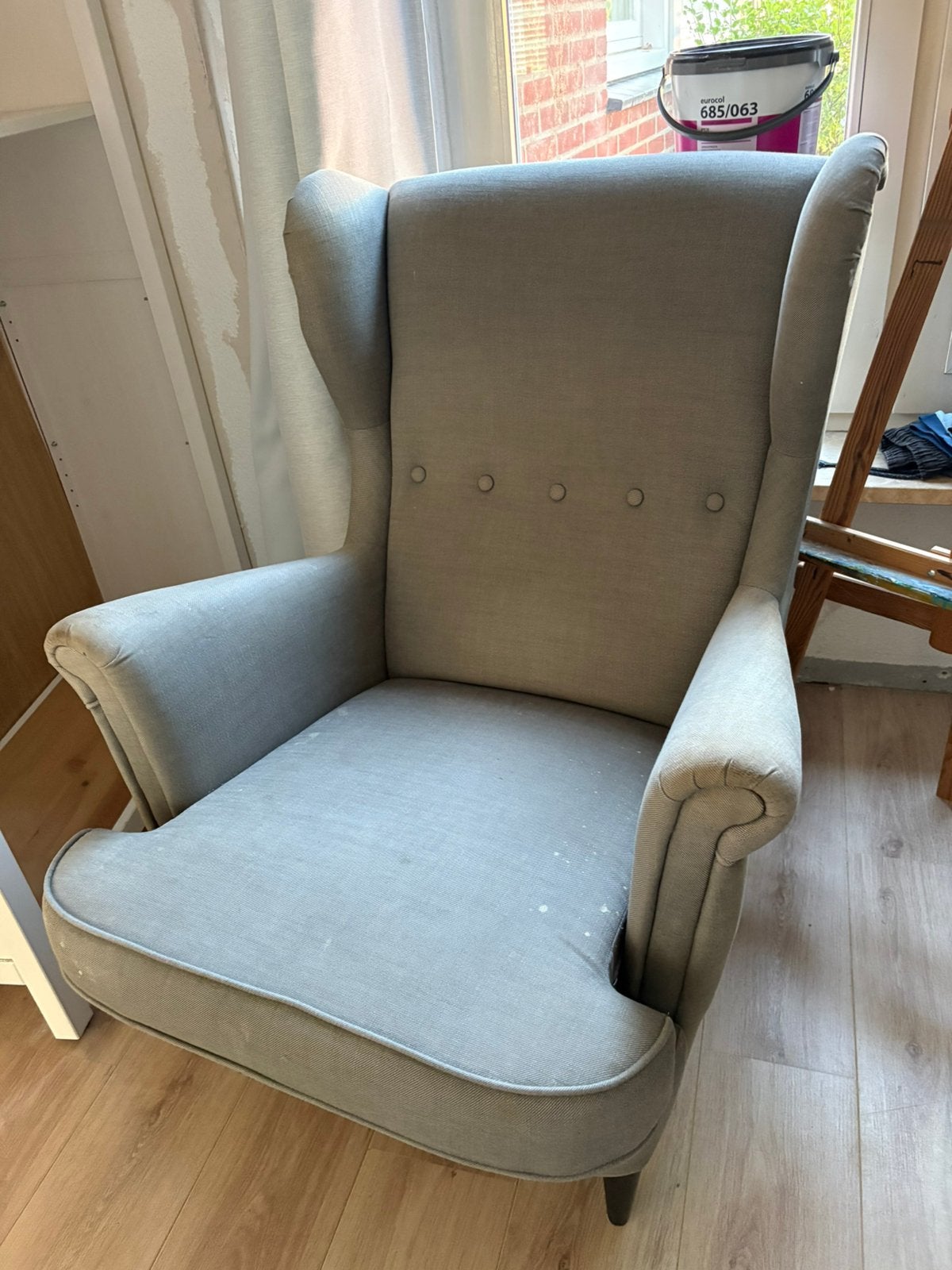 IKEA grijze oorfauteuil – gratis af te halen, Ophalen, Gebruikt, 75 tot 100 cm