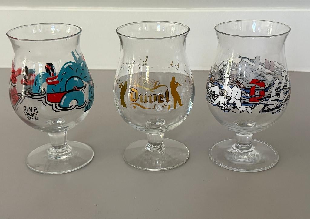 Set van 3 Limited Edition Duvel Glazen  Jazz, Franky Sticks, Ophalen of Verzenden, Zo goed als nieuw, Glas of Glazen, Duvel