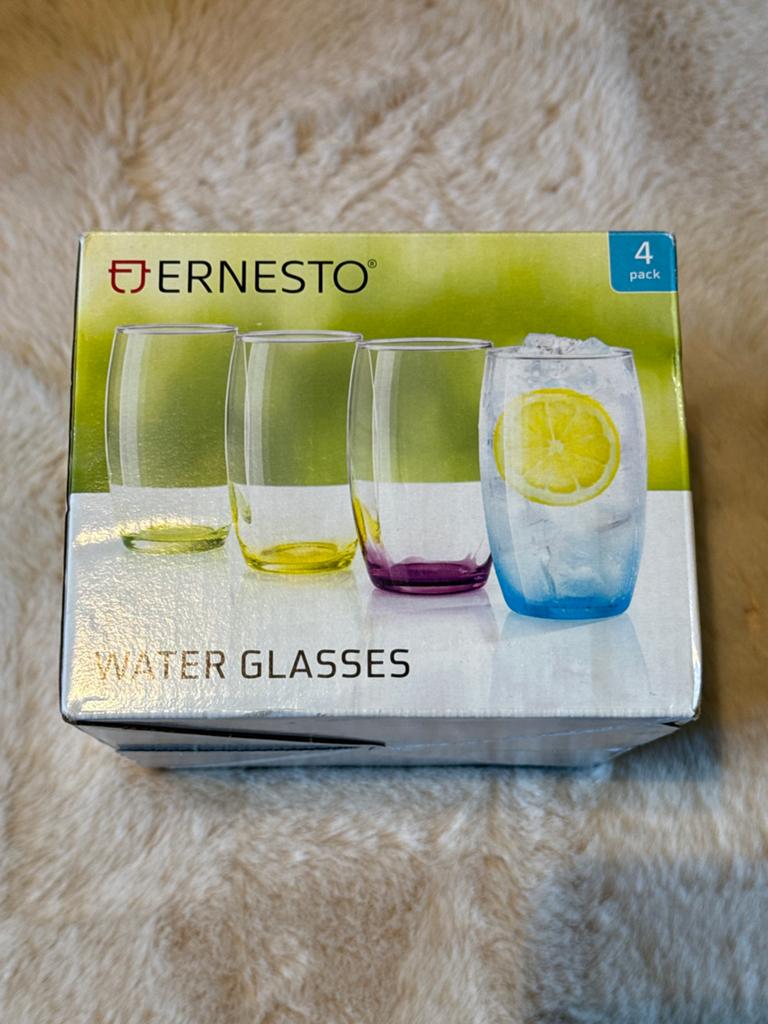 Ernesto waterglazen 4x 360 ML Multicolor Nieuw, Ernesto, Nieuw, Ophalen of Verzenden, Meerkleurig