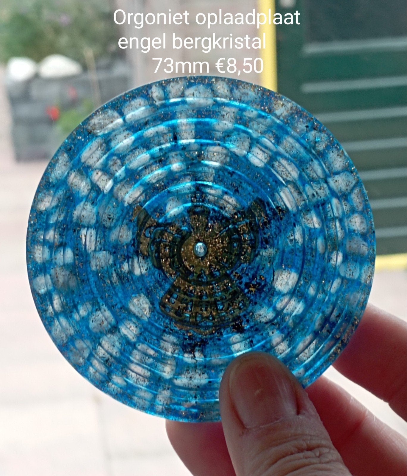 Orgoniet oplaadplaat engel bergkristal 73mm, Ophalen of Verzenden, Mineraal