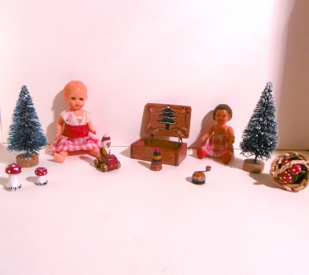 oud houten speelgoed kist kerstboom muziekdoos poppenhuis, Verzenden, Poppenhuis