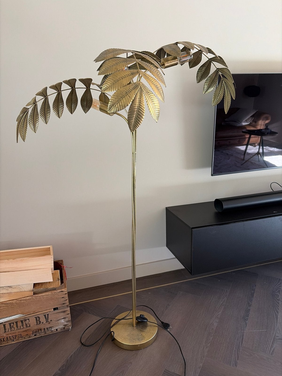 Vloerlamp By-Boo Unbeleafable Gold, Gebruikt, E14 (klein), Ophalen of Verzenden, Metaal