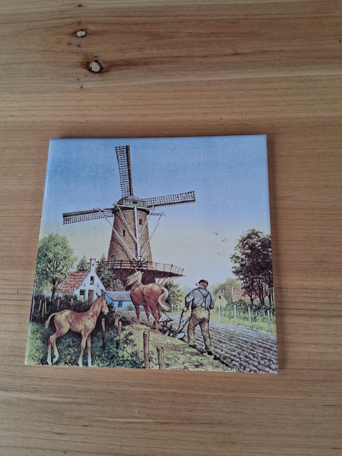 Vintage Royal Mosa Holland Tegel - Molen en Boer, Antiek en Kunst, Antiek | Wandborden en Tegels, Ophalen