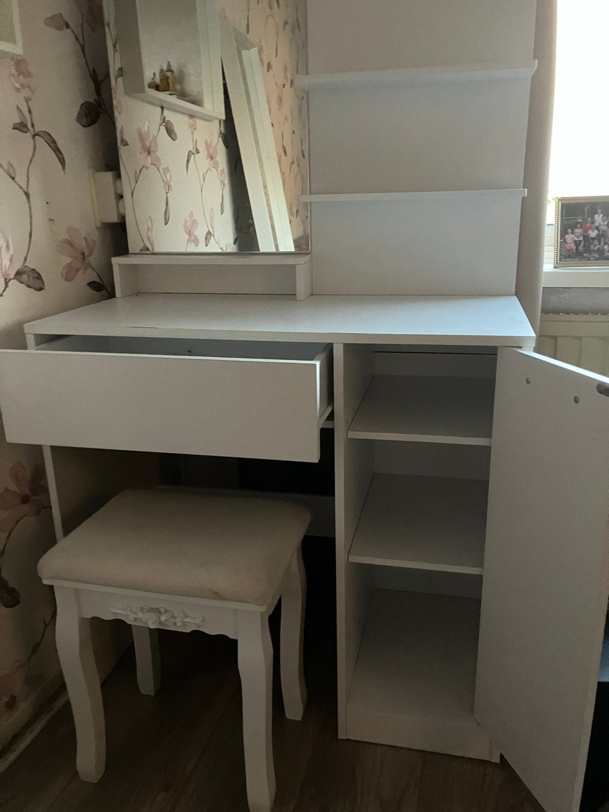 Witte kaptafel met spiegel en kruk vanaf 40 euro, Ophalen, Overige materialen, Gebruikt, 100 tot 150 cm