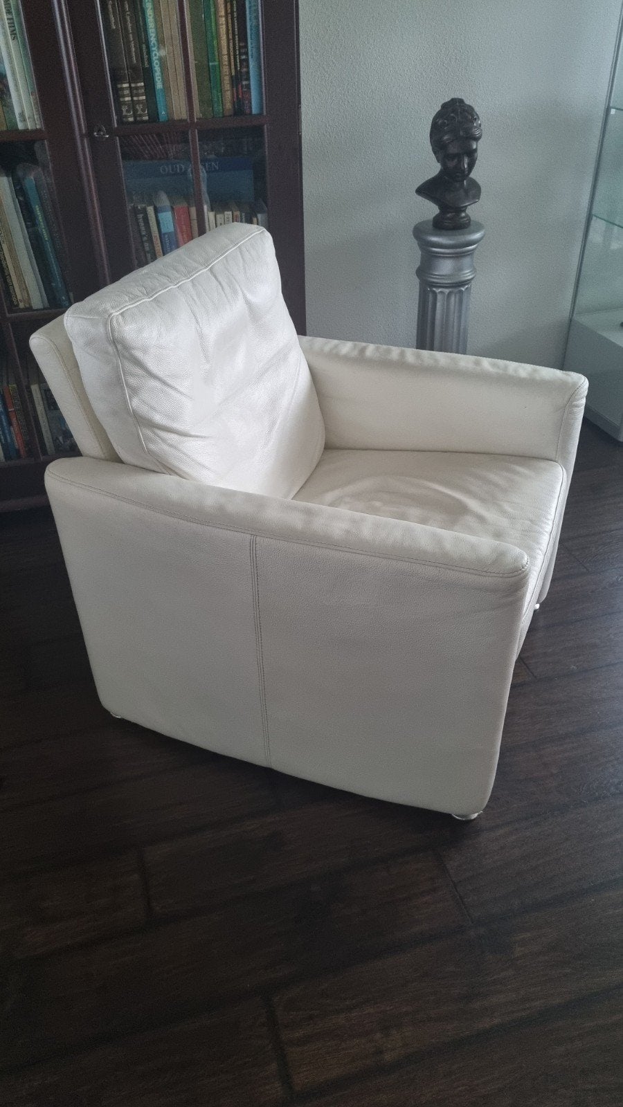 Leren fauteuil - Crème wit, Gebruikt, 100 tot 125 cm, Leer, Ophalen of Verzenden