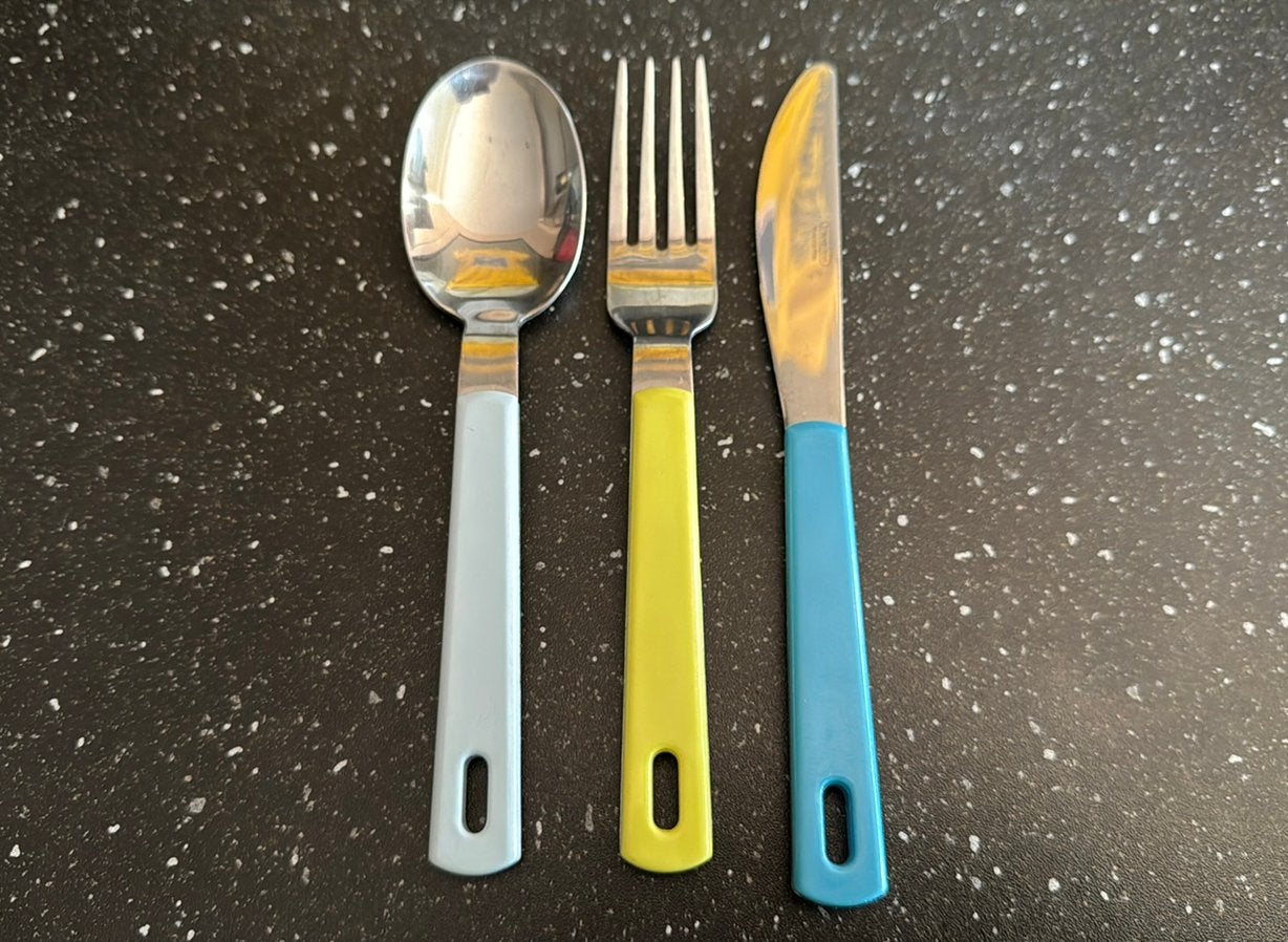 Mepal bestekset - lepel, vork, mes, Ophalen of Verzenden, Zo goed als nieuw, Rvs of Chroom