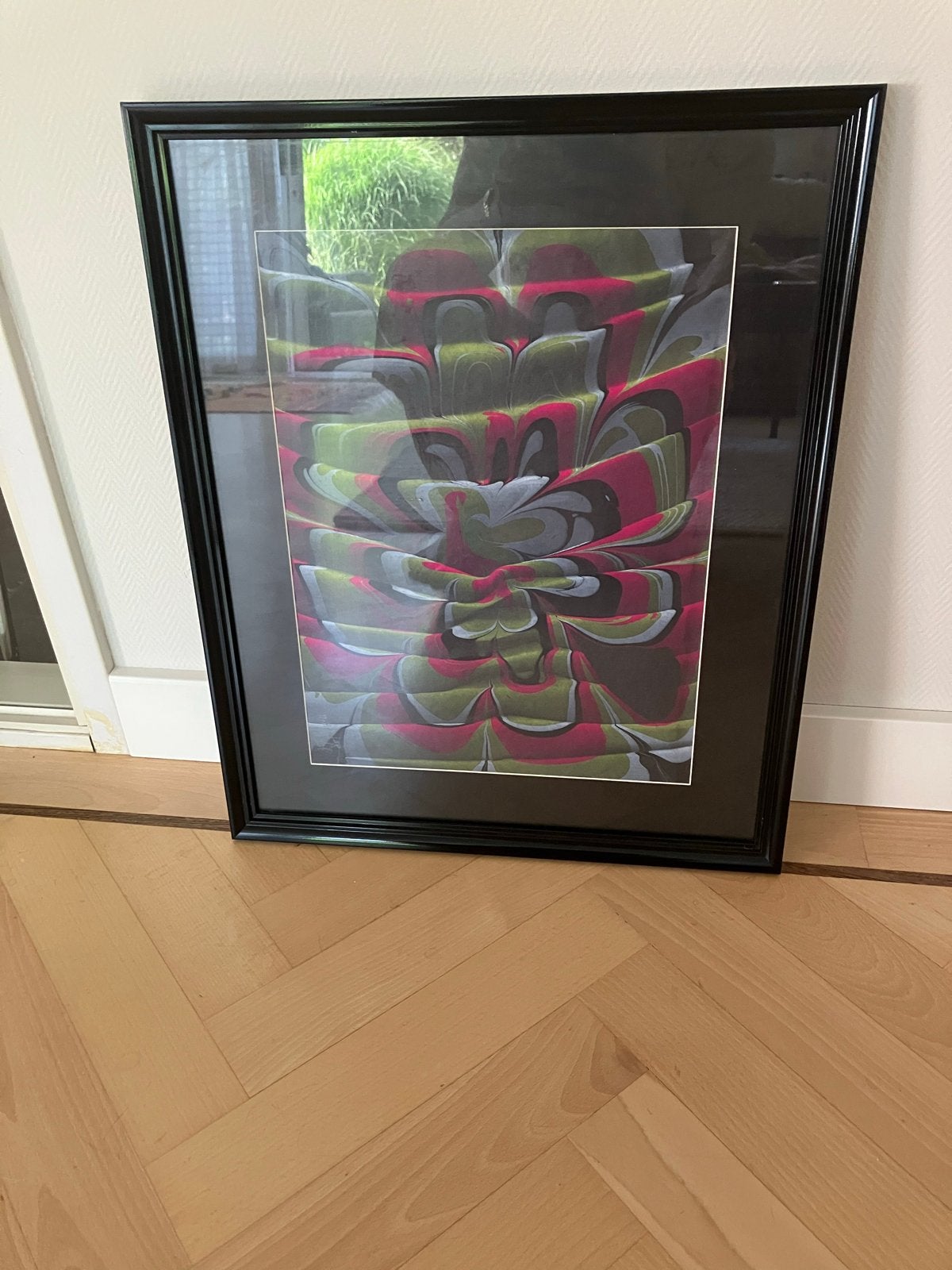 Abstracte kunstprint in lijst - levendige kleuren, Antiek en Kunst, Ophalen