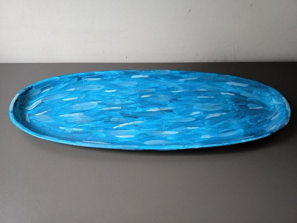 Handbeschilderde decoratieve schaal blauw ovaal, Overige materialen, Gebruikt, Handbeschilderd, Schaal