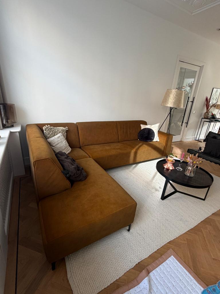Hoekbank (velours), Huis en Inrichting, Banken | Bankstellen, Ophalen, 250 tot 300 cm, (Velours) Mosterd kleur, Hoekbank