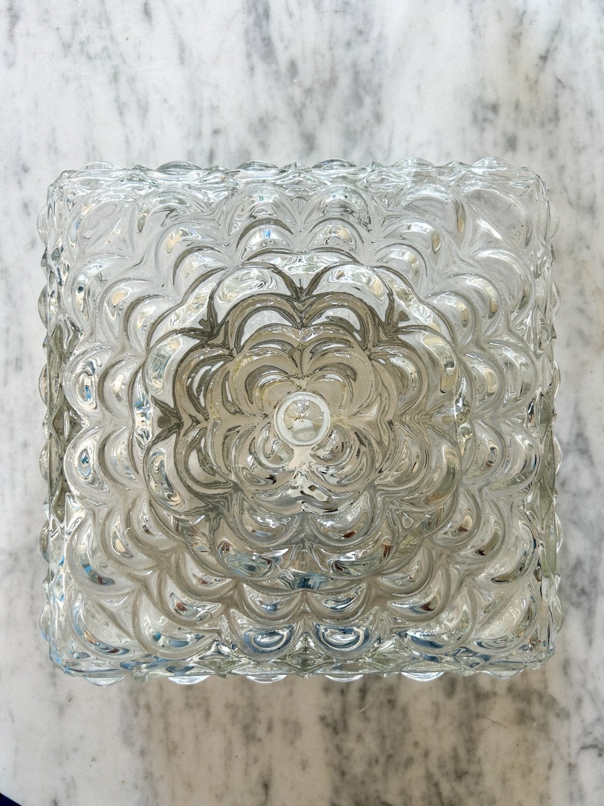 Vintage mid century plafondlamp geslepen glas, Huis en Inrichting, Ophalen of Verzenden, Zo goed als nieuw, Glas
