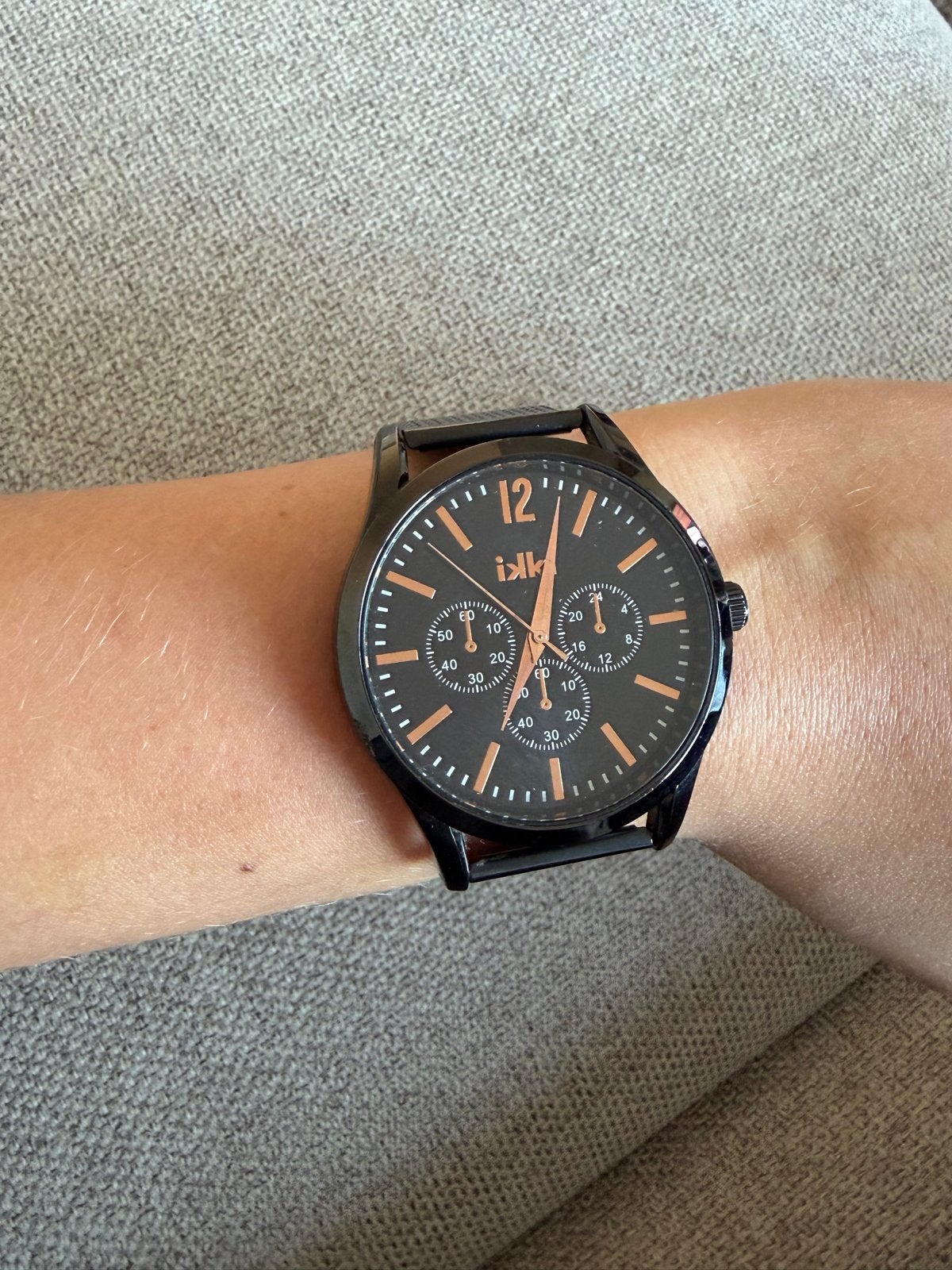 Stijlvol zwart horloge van Ikki met stalen band, Overige merken, Gebruikt, Staal, Polshorloge