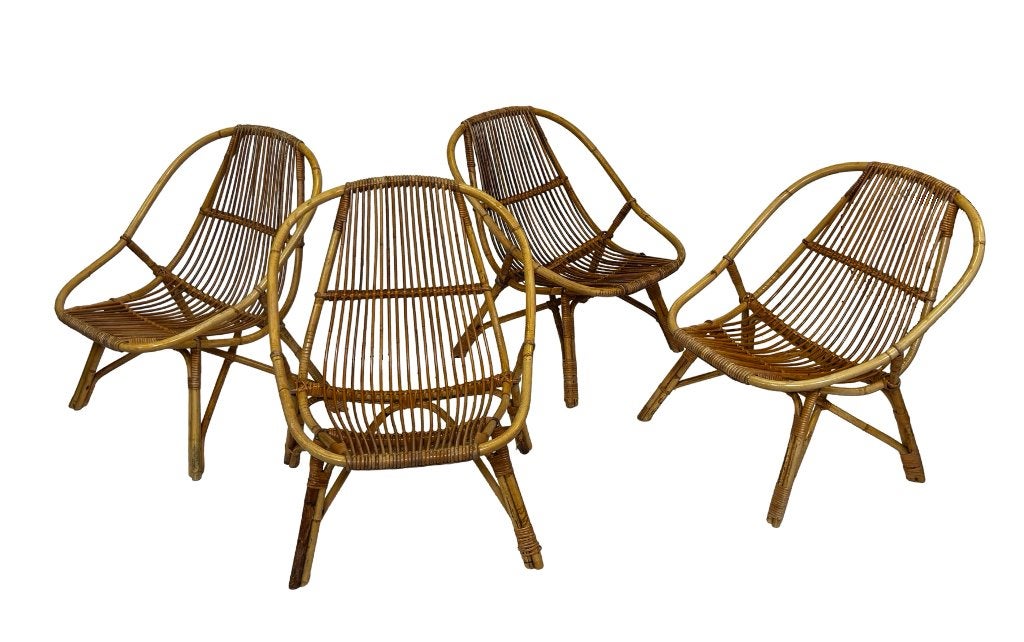 Vintage Set Van 4 Rotan Fauteuils Rohe Noordwolde 1960