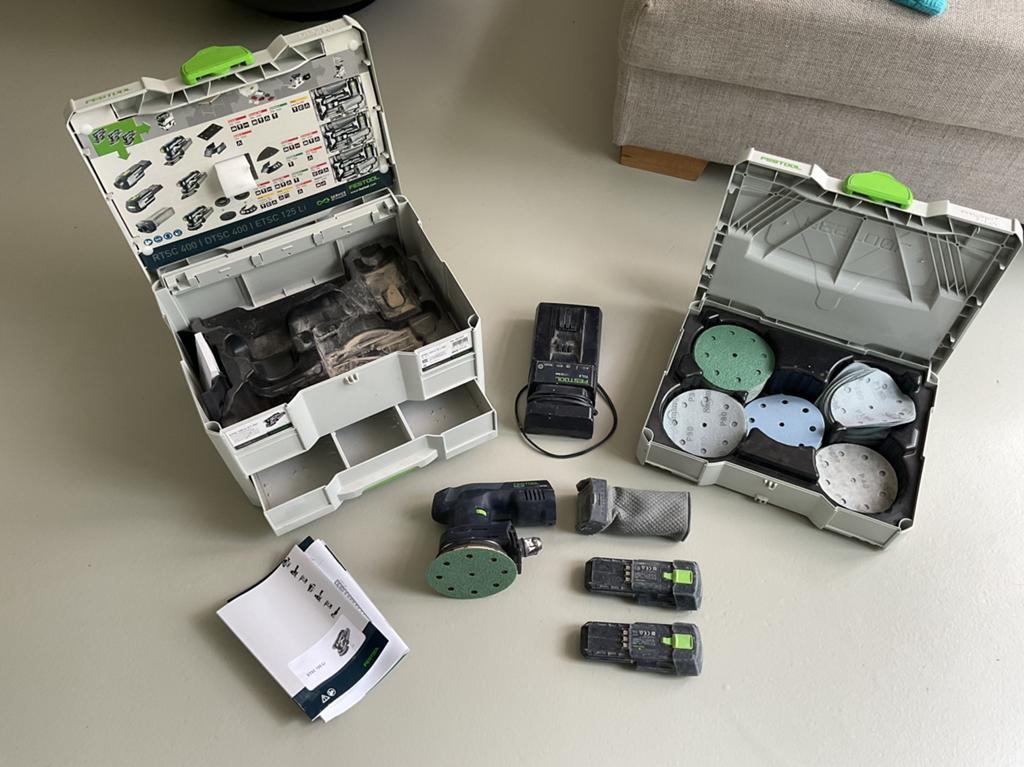 Festool ETSC 125 Li 3,1 set met extra systainer schuurpapier, Ophalen of Verzenden, Zo goed als nieuw