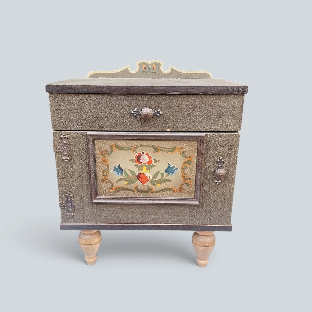 Vintage Nachtkastje met Handgeschilderde Bloemen, Ophalen, Gebruikt, Minder dan 45 cm, Niet van toepassing