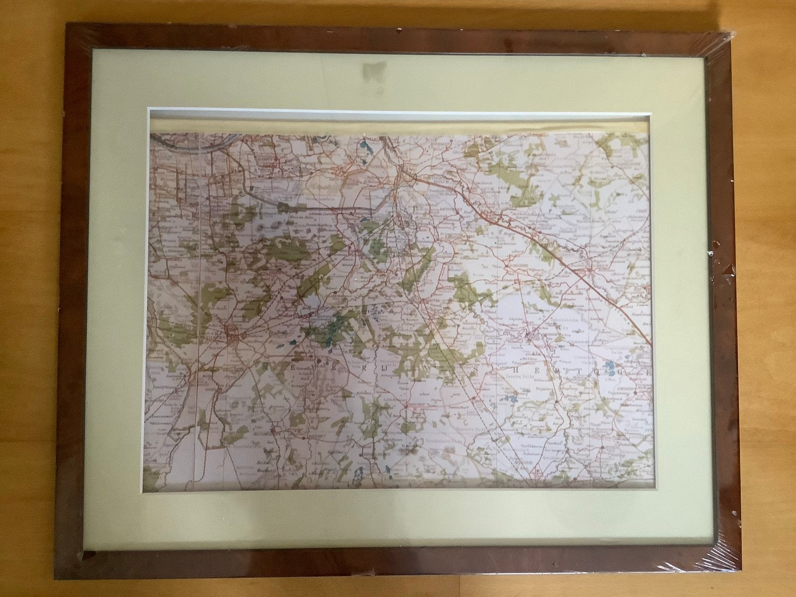Ingelijste landkaart omgeving 's-Hertogenbosch, 53x43 cm, Ophalen, 1960 tot 1980, Nieuw, Overige onderwerpen