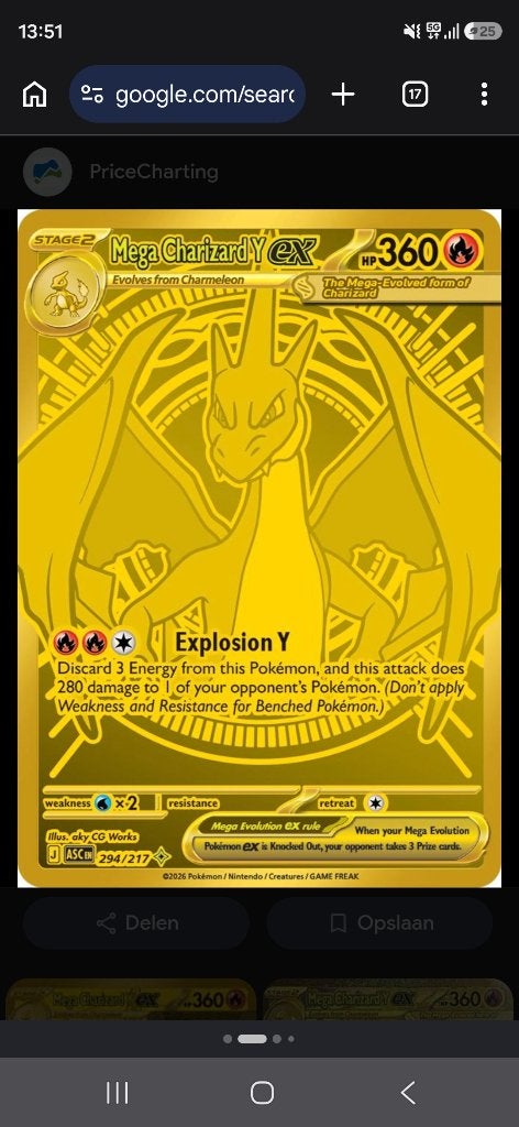 Charizard asc gold, Ophalen of Verzenden, Zo goed als nieuw, Losse kaart, Foil