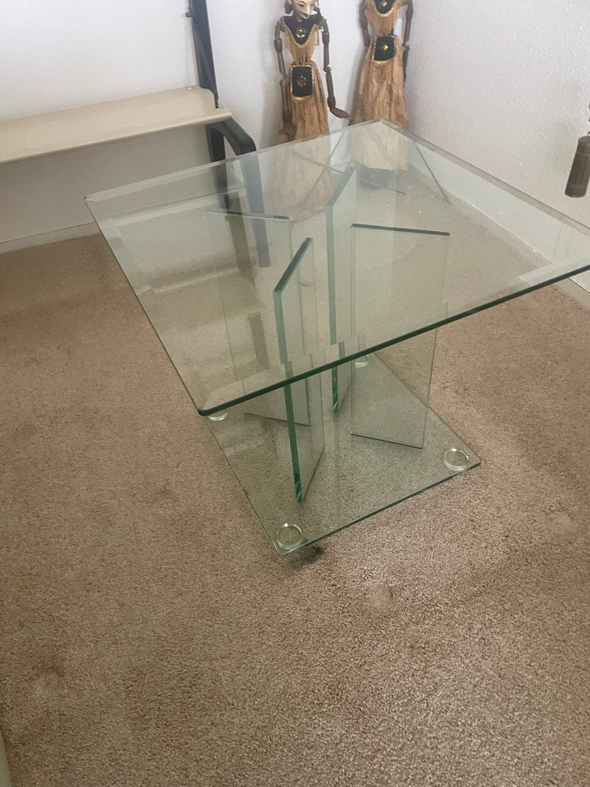 Vintage jaren '80 glazen bijzettafel, Minder dan 45 cm, Minder dan 55 cm, Gebruikt, Ophalen of Verzenden