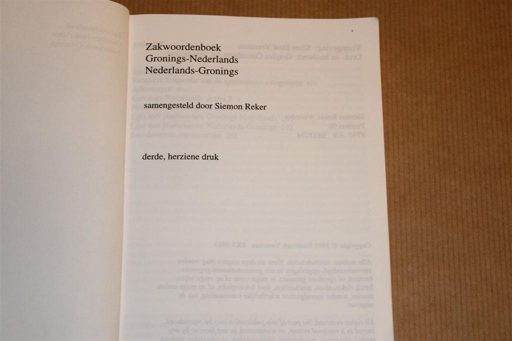 Zakwoordenboek Gronings–Nederlands — Siemon Reker, Verzenden, Gelezen, Van Dale, Nederlands