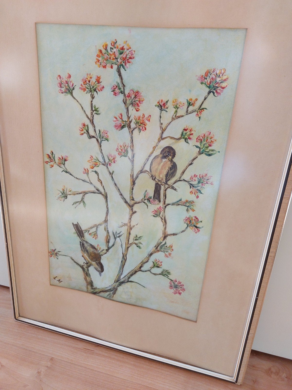 Vogeltjes op bloesem, 60er jaren., Ophalen of Verzenden, Gesigneerd