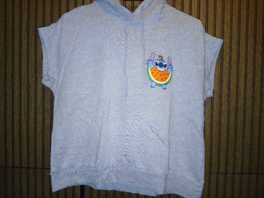 Stitch grijze hoodie met korte mouw maat M, Ophalen of Verzenden, Zo goed als nieuw, Maat 38/40 (M), Grijs