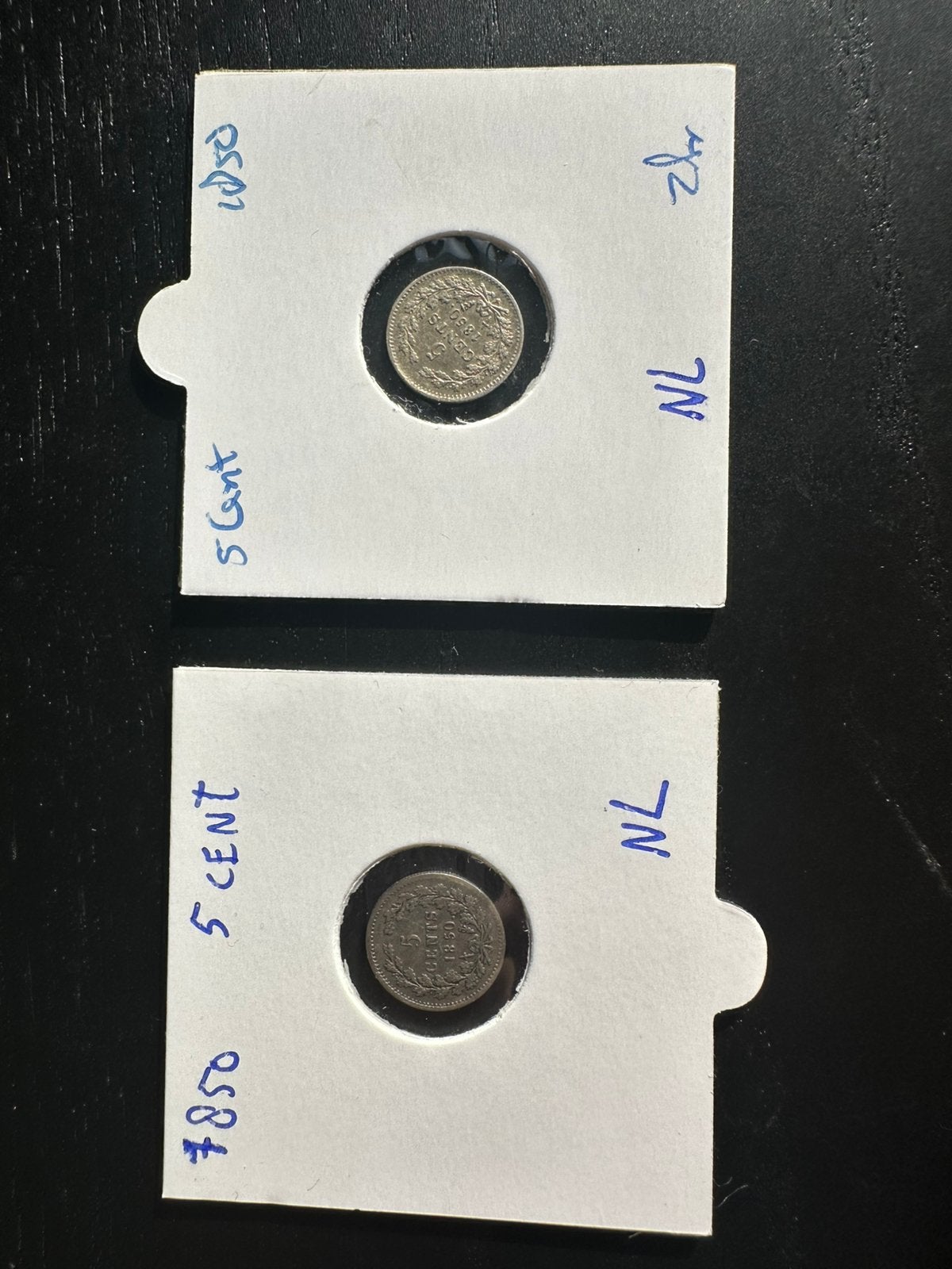 2x Zilveren 5 cent 1850 – Willem III – Nederland – lot, Ophalen of Verzenden, Koning Willem III