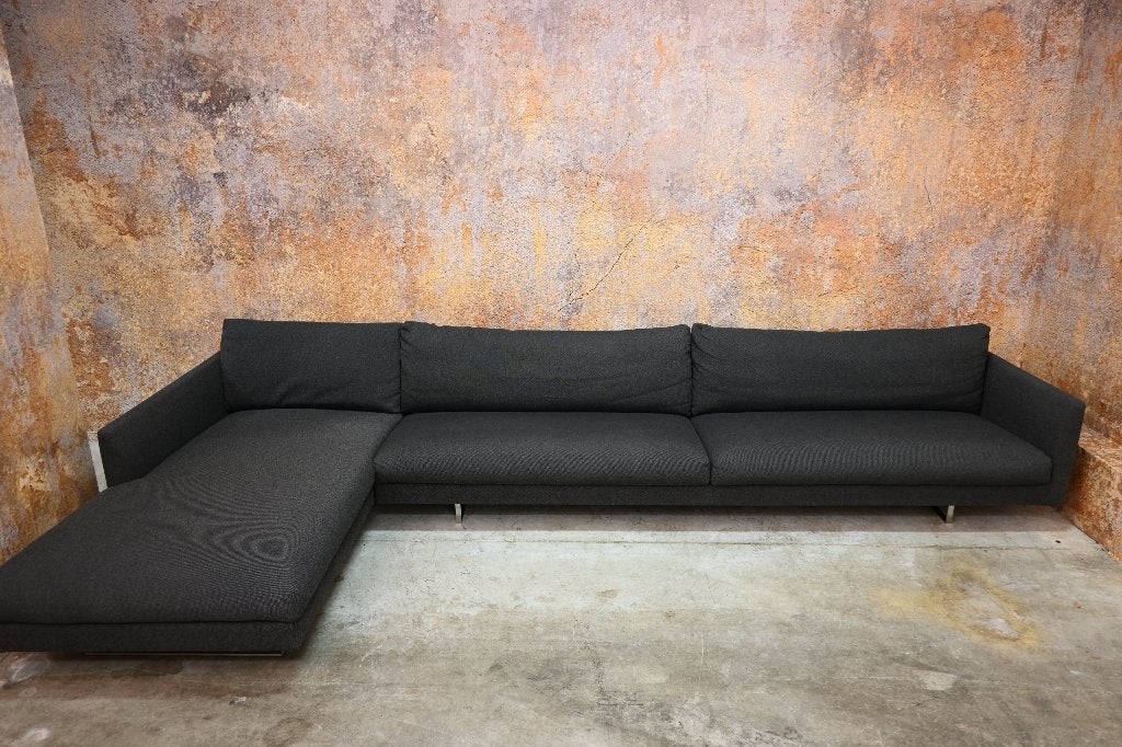 ZGANieuw zwart/grijze stoffen Montis Axel design hoekbank XL, Montis, 300 cm of meer, Ophalen of Verzenden, Zo goed als nieuw