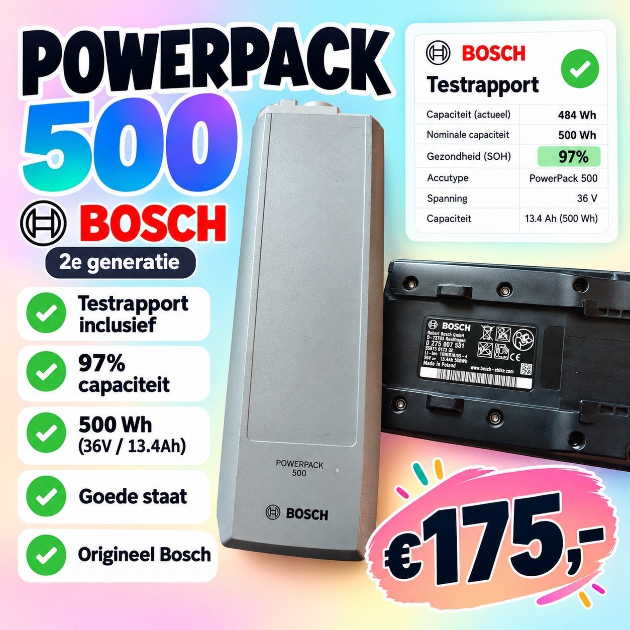 Bosch PowerPack 500. 97% capaciteit., Zo goed als nieuw