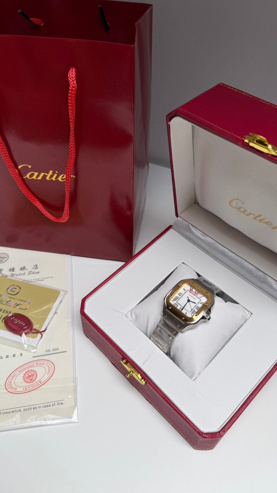 Cartier Santos de Cartier 35MM Gold Silver Horloge, Ophalen of Verzenden, Nieuw